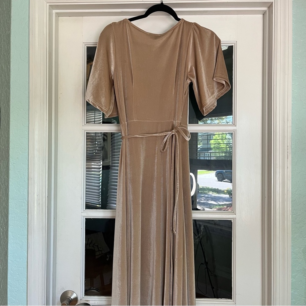 Baltic Born Meghan Velvet True Wrap Maxi Dress Formal Bridesmaid in Champagne - Picture 15 of 16